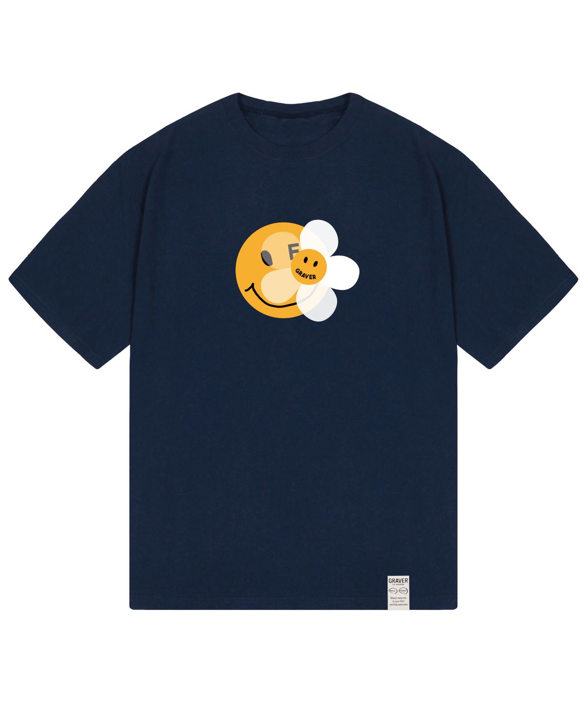 그레이버(GRAVER) [UNISEX]도트 스마일 플라워 믹스 반팔티_네이비