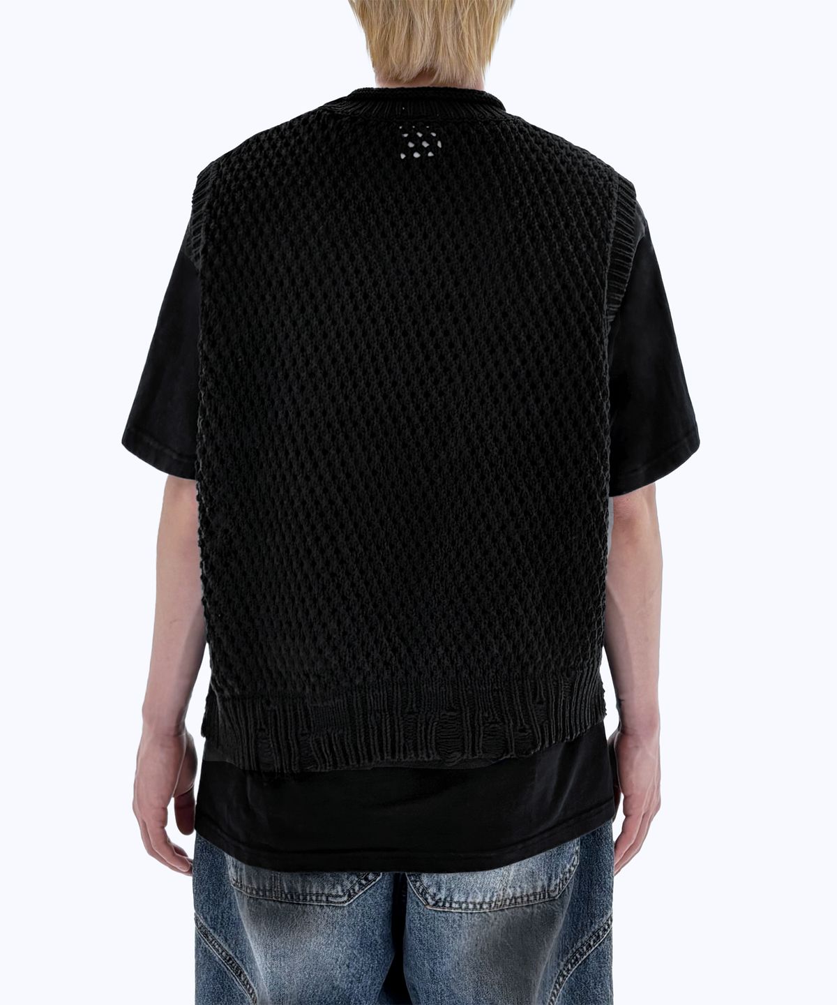 오픈야드(오와이)(OPENYARD(OY)) HEART STITCH KNIT VEST-BLACK
