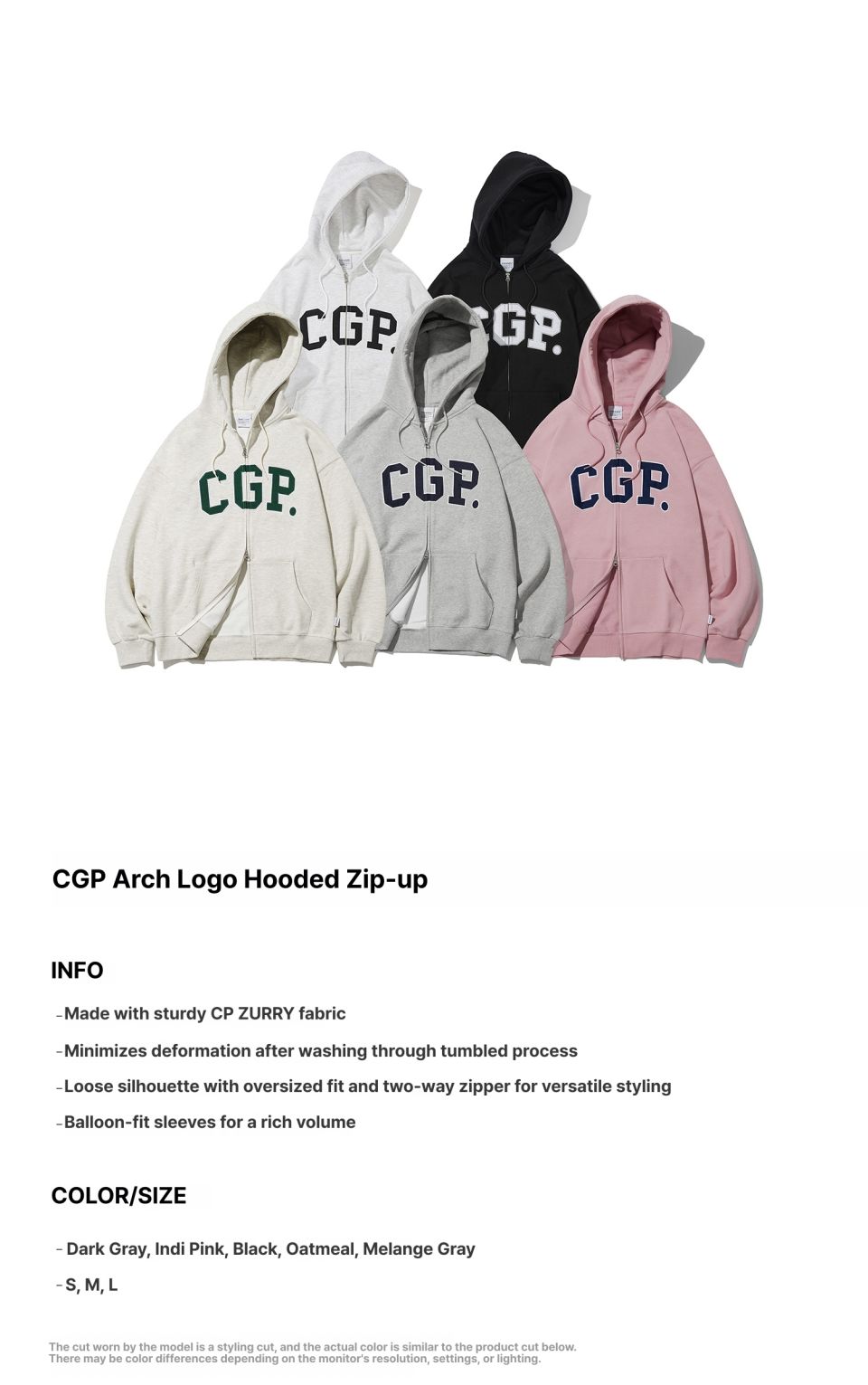 MUSINSA | Codegraphy CGP ARCH LOGO FLUFF ZIP-UP HOODIE_MELANGE GRAY