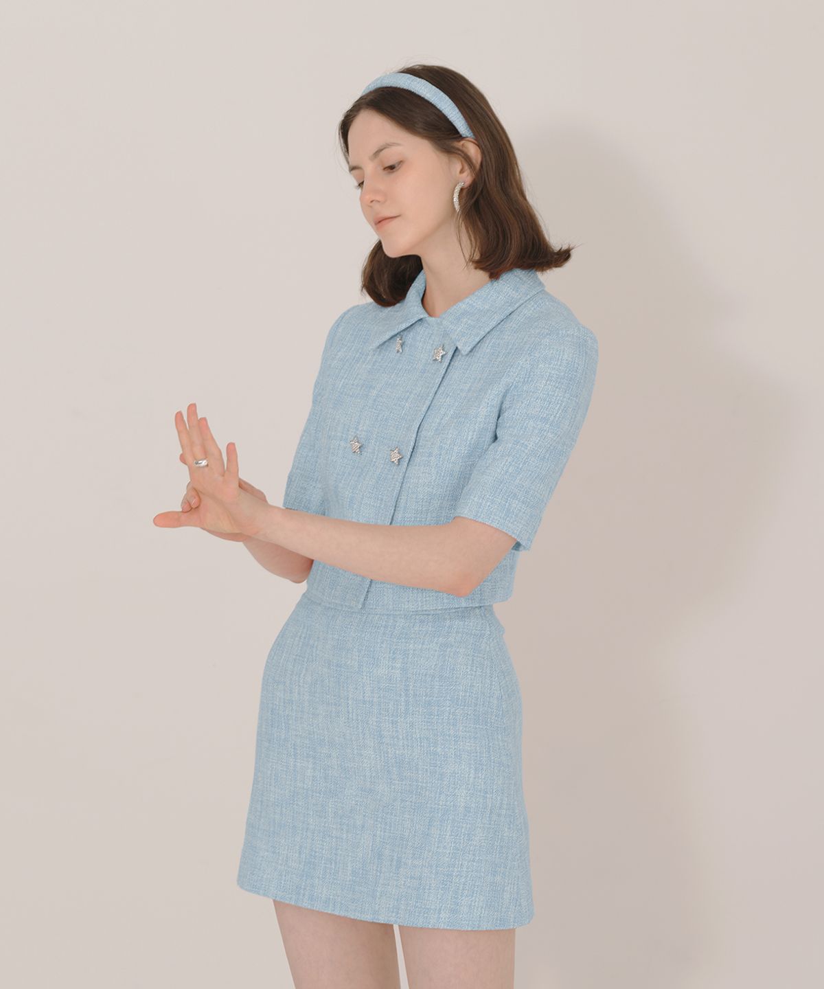 아이스가든에이오공팔(ICE GARDEN A.508) Crystal Buttons Detail Tweed Jacket