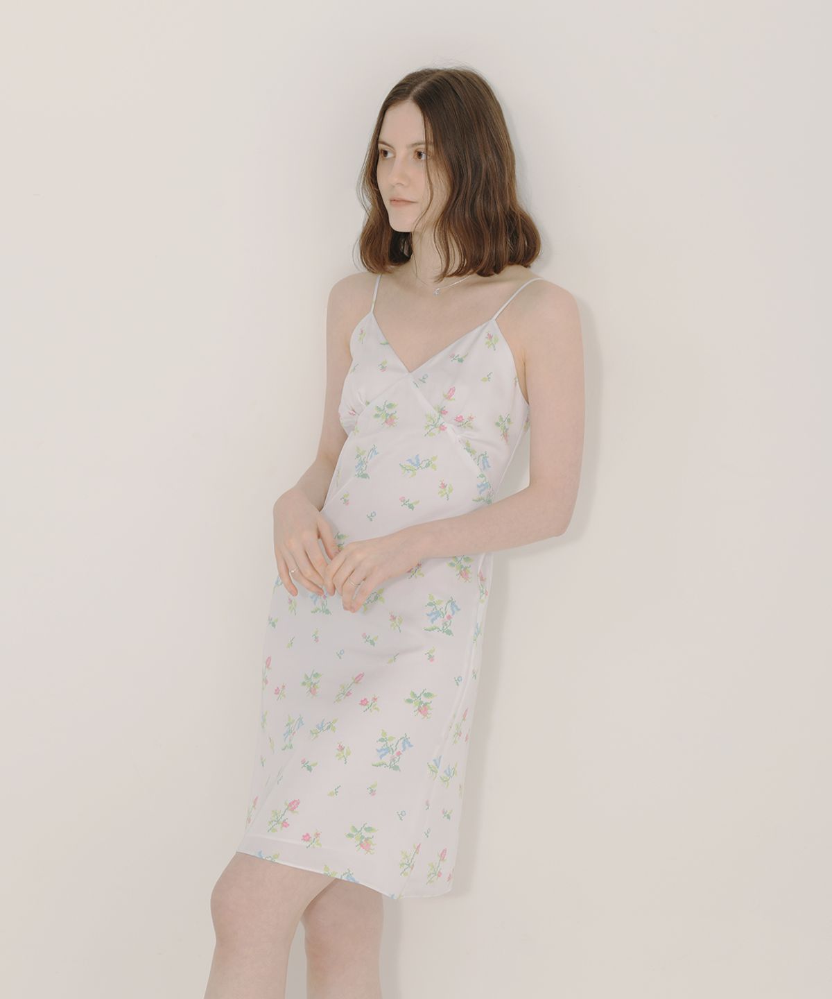 아이스가든에이오공팔(ICE GARDEN A.508) Cross-stitch Floral Print Dress