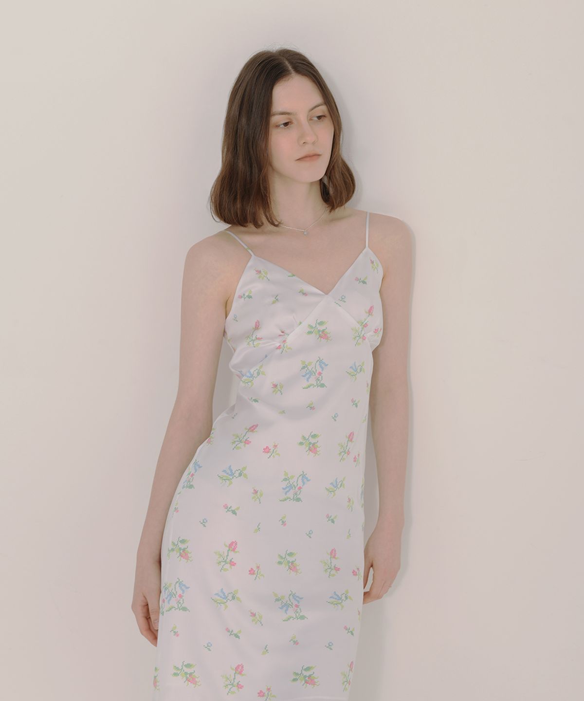 아이스가든에이오공팔(ICE GARDEN A.508) Cross-stitch Floral Print Dress