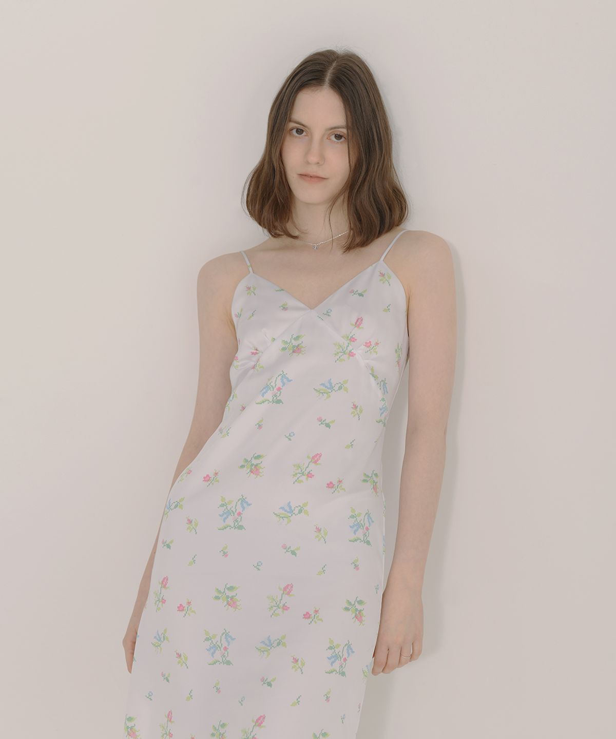 아이스가든에이오공팔(ICE GARDEN A.508) Cross-stitch Floral Print Dress