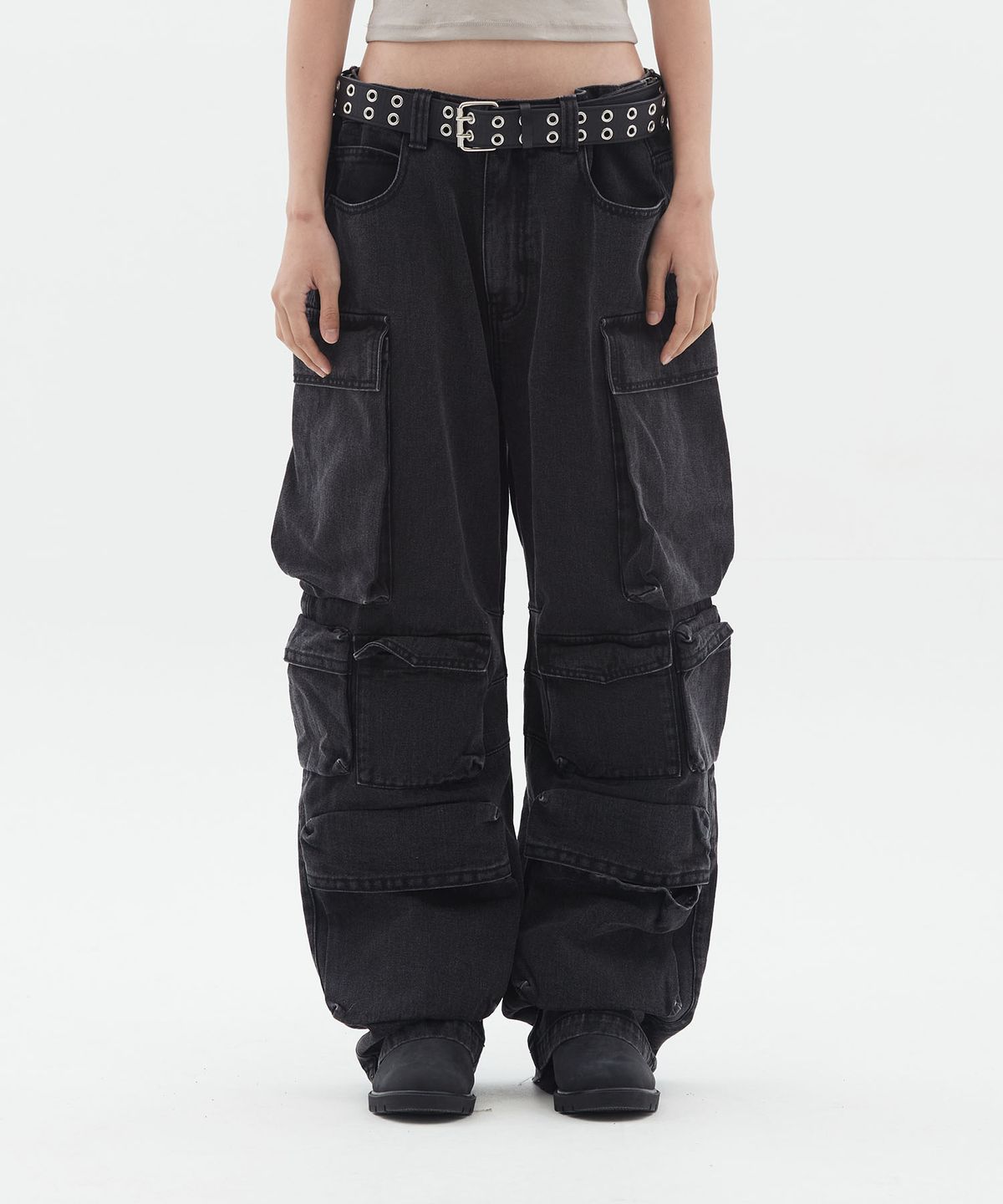 도미넌트(DOMINANT) Denim Ten pocket cargo pants_Black