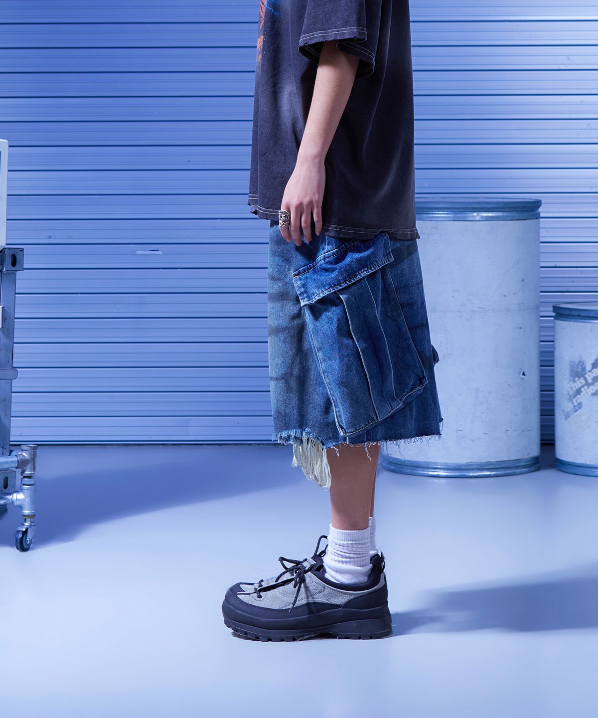 도미넌트(DOMINANT) Dirty wide bermuda pants_Denim blue