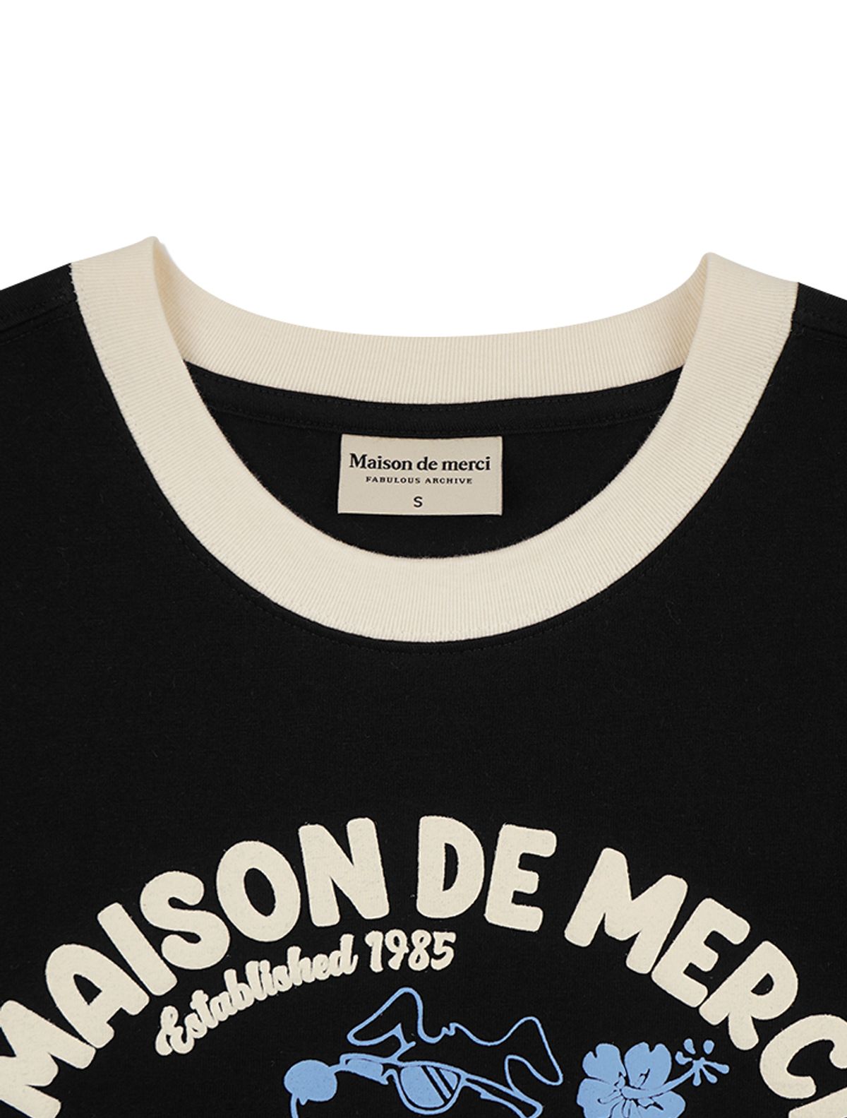 라 메종 스튜디오(LA MAISON STUDIO) UNISEX 오버핏 퍼피서핑 링거 반소매 티셔츠 블랙(FCE2TS401M)