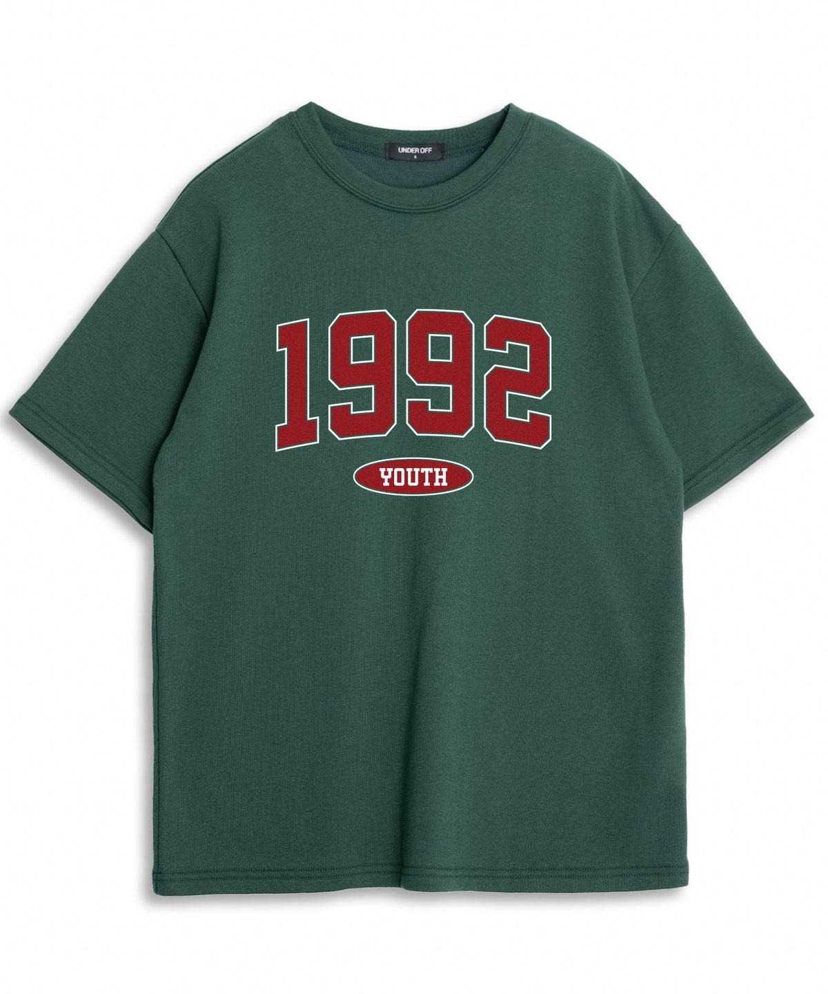 언더오프(UNDEROFF) 오버핏 크루넥 1992 반팔 티셔츠 화이트레드