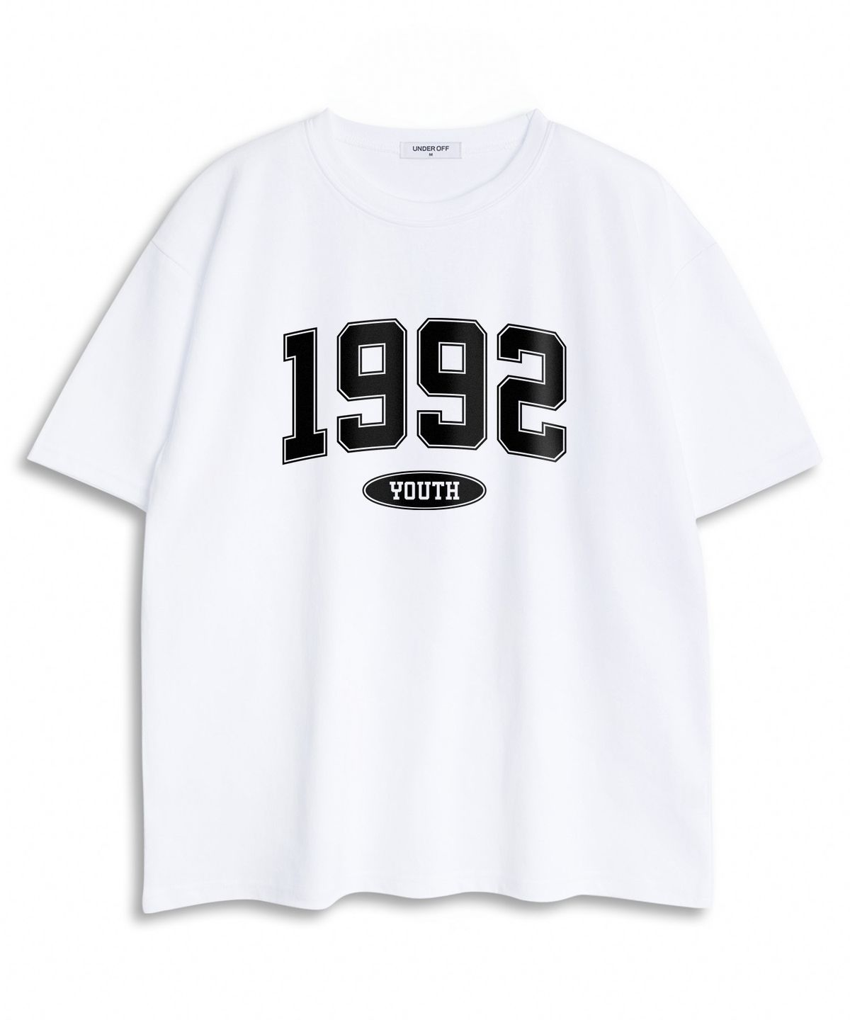언더오프(UNDEROFF) 오버핏 크루넥 1992 반팔 티셔츠 화이트레드