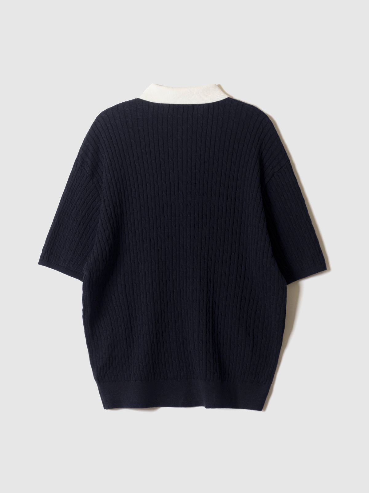 포커페이스(POKERFACE) CABLE RUGBY HALF SLEEVE KNIT NAVY