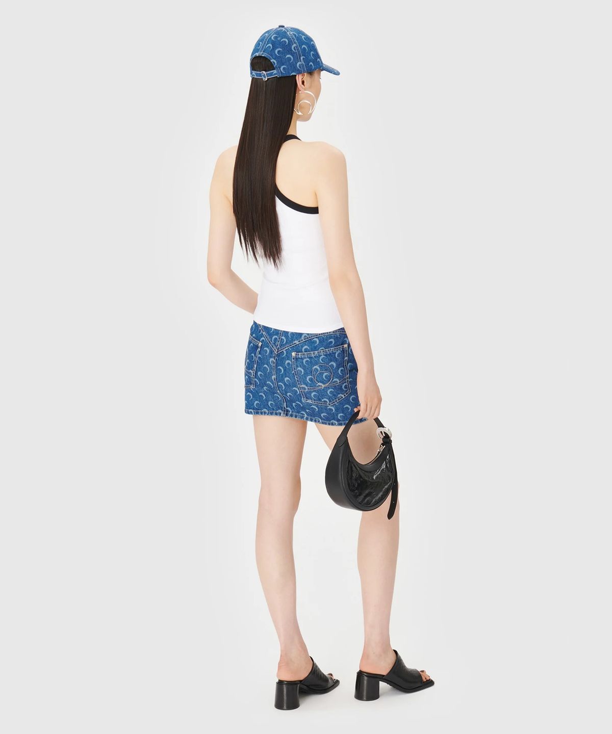 마린 세르(MARINE SERRE) (W) 리제네레이티드 데님 미니 스커트 네이비 REGENERATED DENIM MINI SKIRT NAVY