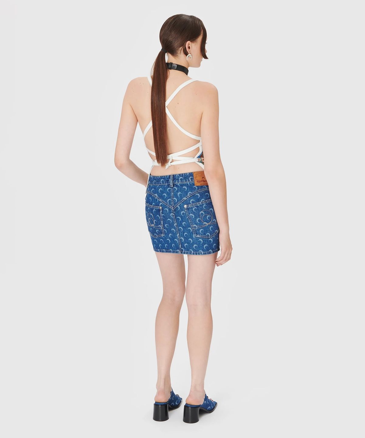 마린 세르(MARINE SERRE) (W) 리제네레이티드 데님 미니 스커트 네이비 REGENERATED DENIM MINI SKIRT NAVY