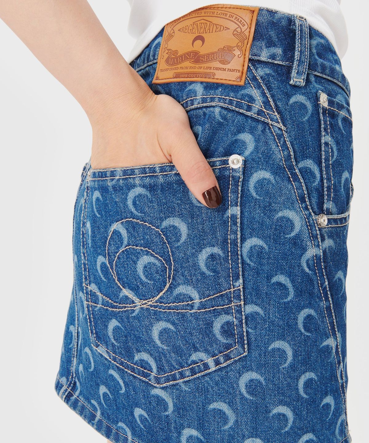 마린 세르(MARINE SERRE) (W) 리제네레이티드 데님 미니 스커트 네이비 REGENERATED DENIM MINI SKIRT NAVY