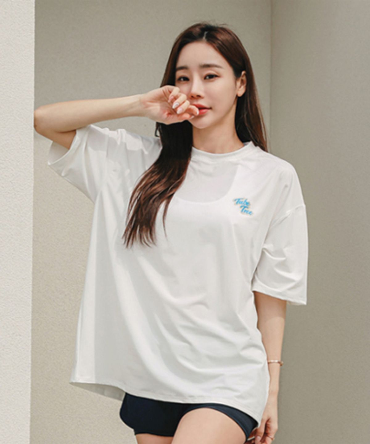 튜브트리(TUBE TREE) 여성용 베이직 루즈핏 반팔 래쉬가드 B604 아이보리