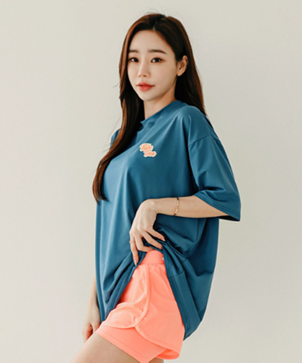 튜브트리(TUBE TREE) 여성용 베이직 루즈핏 반팔 래쉬가드 B604 코랄블루