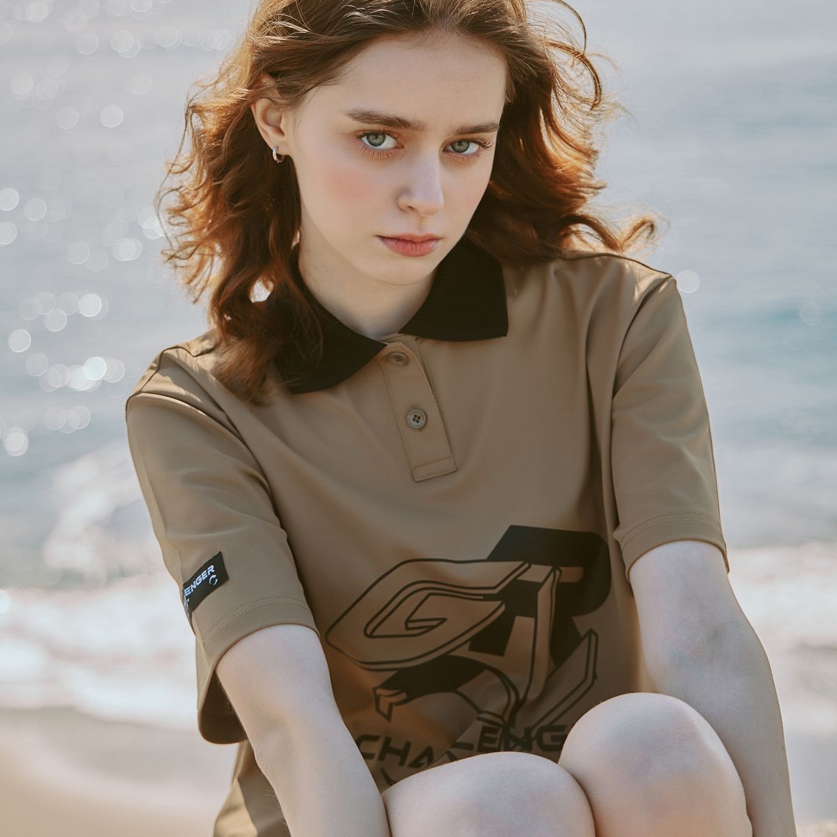 챌린저(CHALLENGER) CLGR 썸머쿨링소재 여성 오버핏 반팔티셔츠 카키베이지