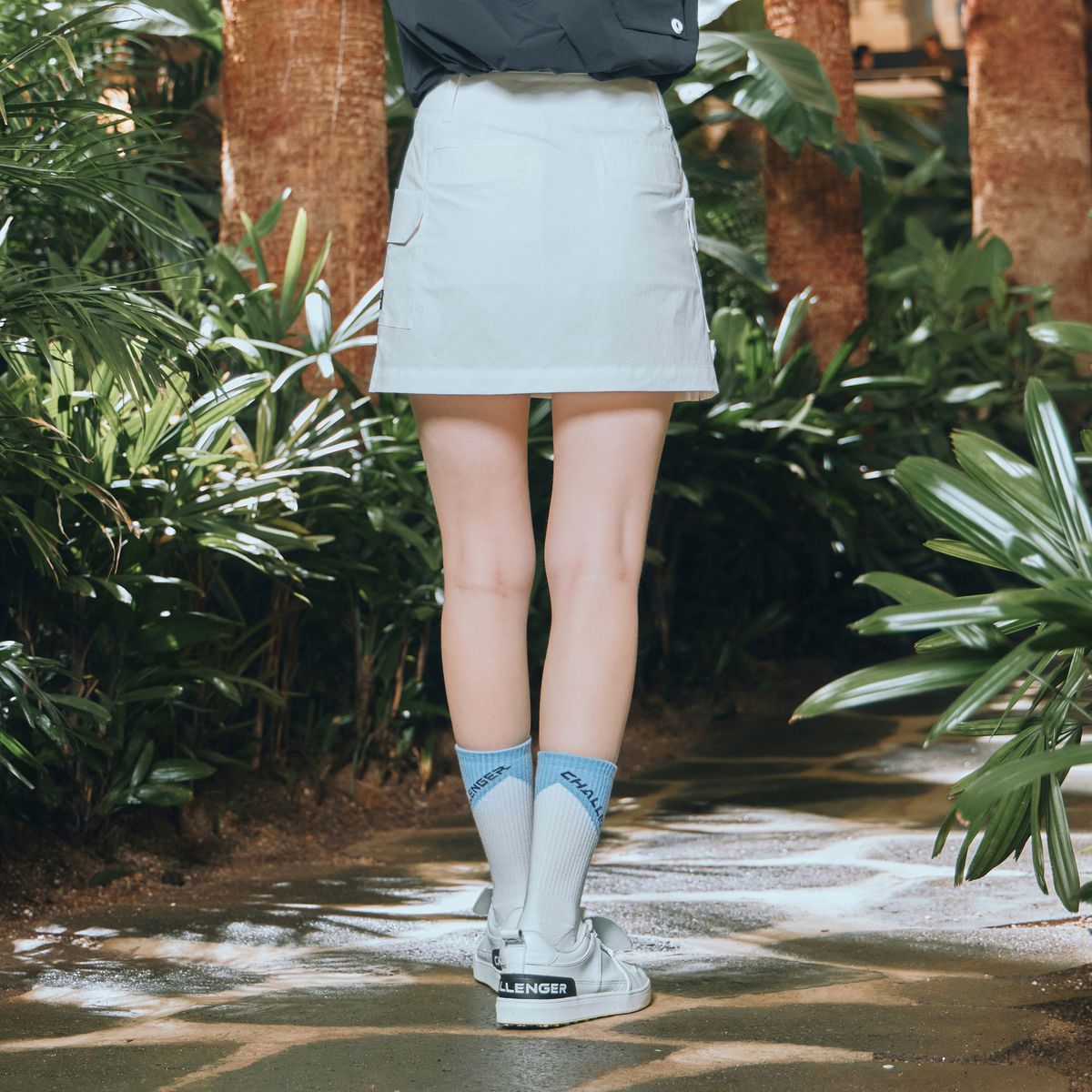 챌린저(CHALLENGER) 양포켓 로고플레이 여성 A라인 큐롯 화이트
