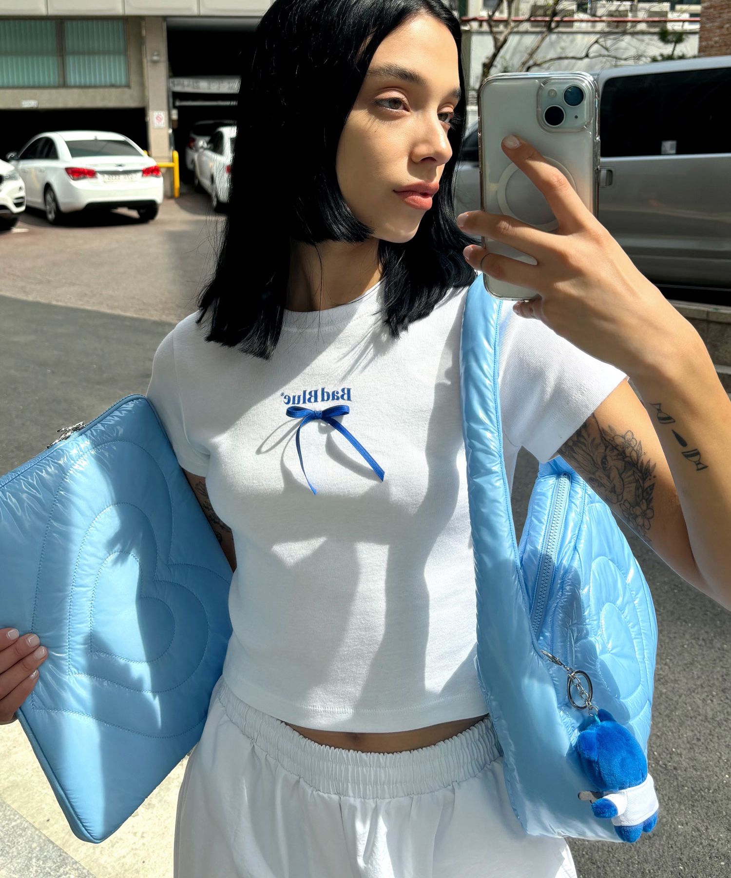 【韓国BAD BLUE バッドブルー】Ribbon Logo Slim Tee org.jpg