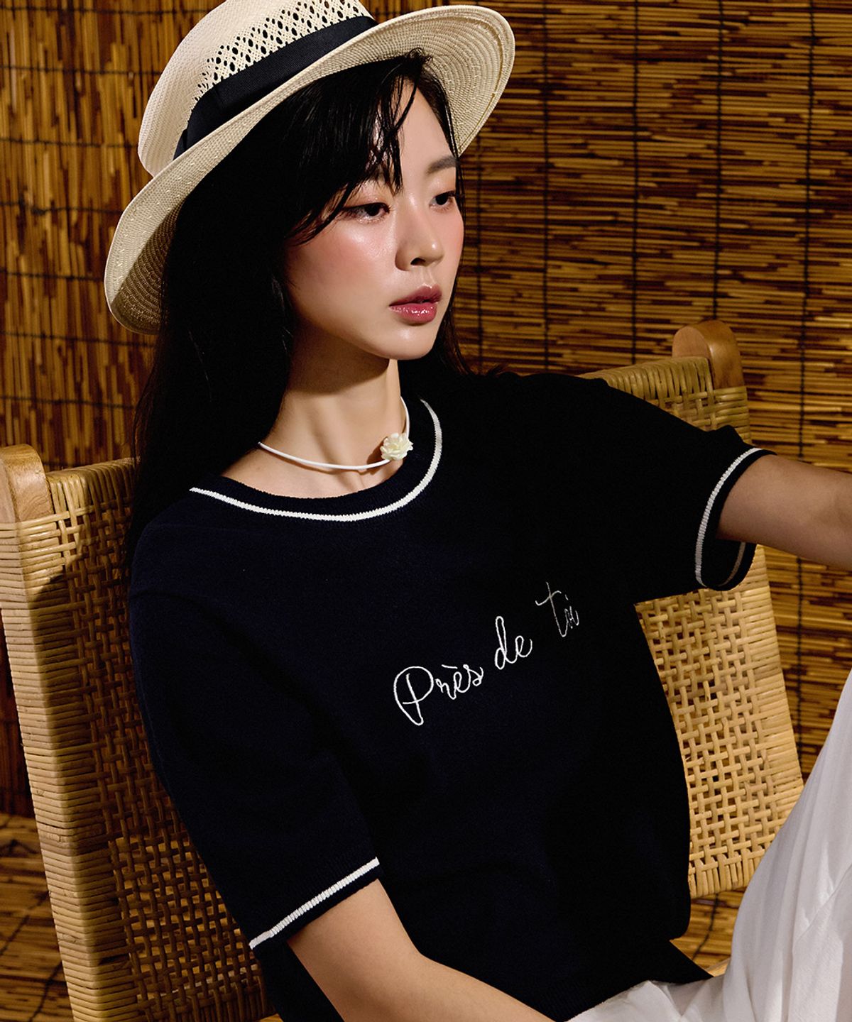 체이스컬트(CHASECULT) 여성 자수 포인트 반팔 스웨터-DBRG5674D04