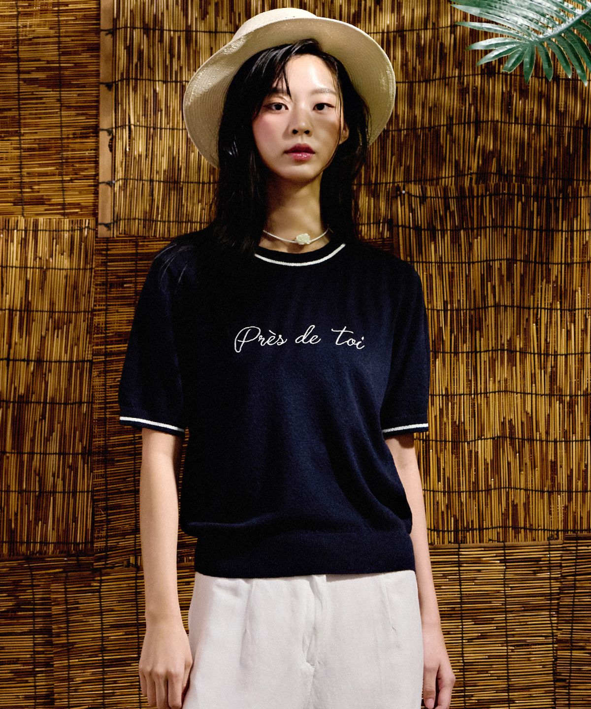 체이스컬트(CHASECULT) 여성 자수 포인트 반팔 스웨터-DBRG5674D04