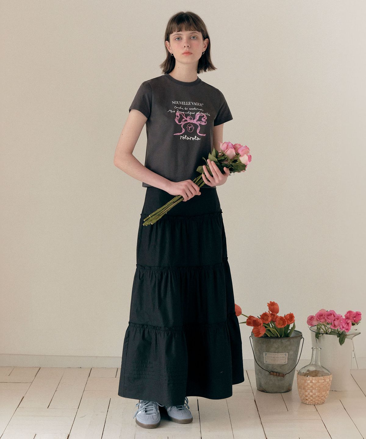 로라로라(ROLAROLA) FRILL LONG SKIRT BLACK