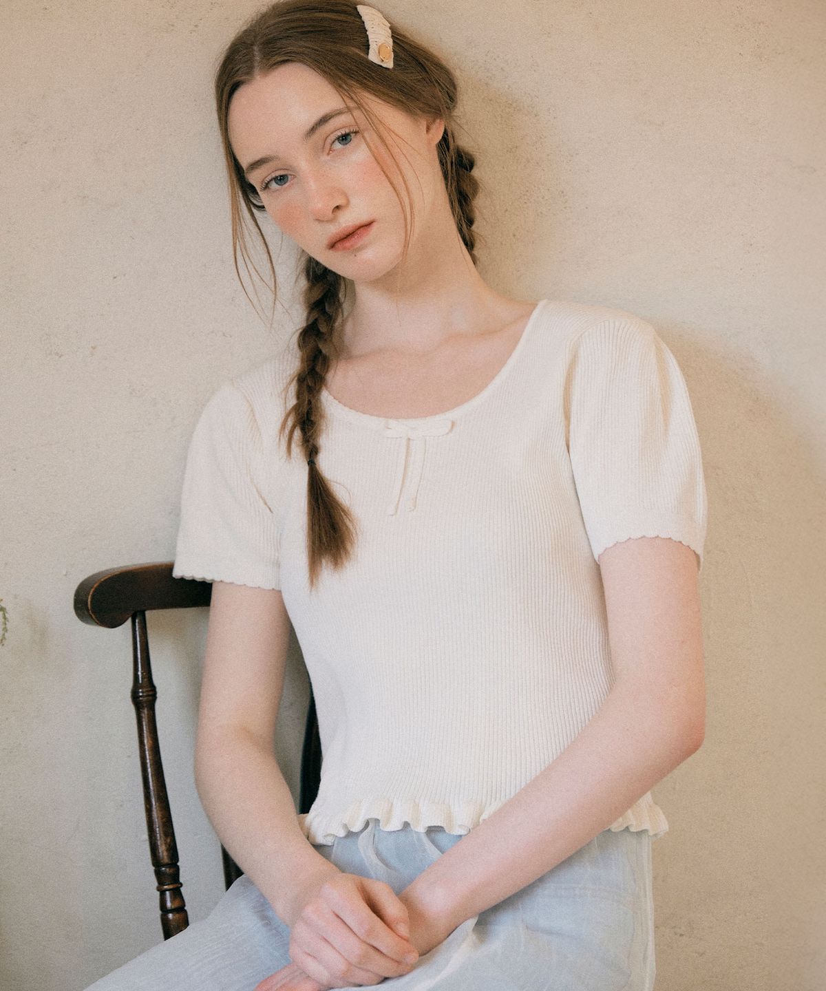로라로라(ROLAROLA) FRILL RIBBON KNIT WHITE