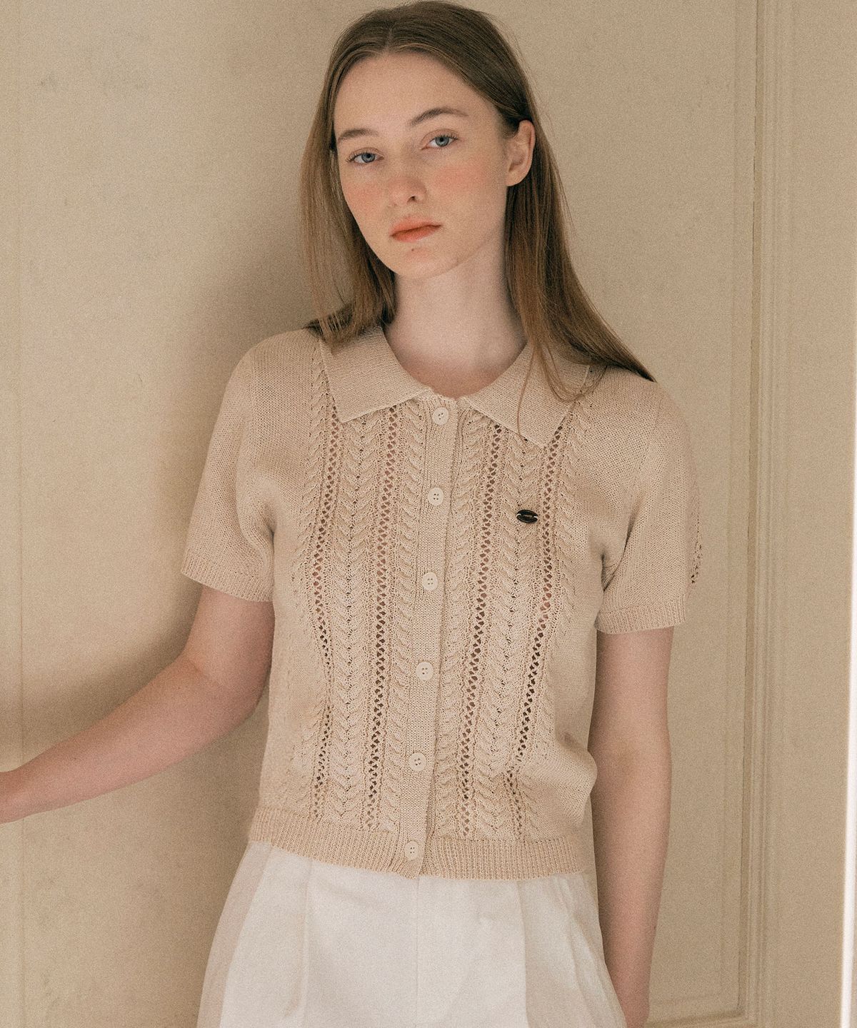 로라로라(ROLAROLA) COLLAR BUTTON KNIT CARDIGAN IVORY