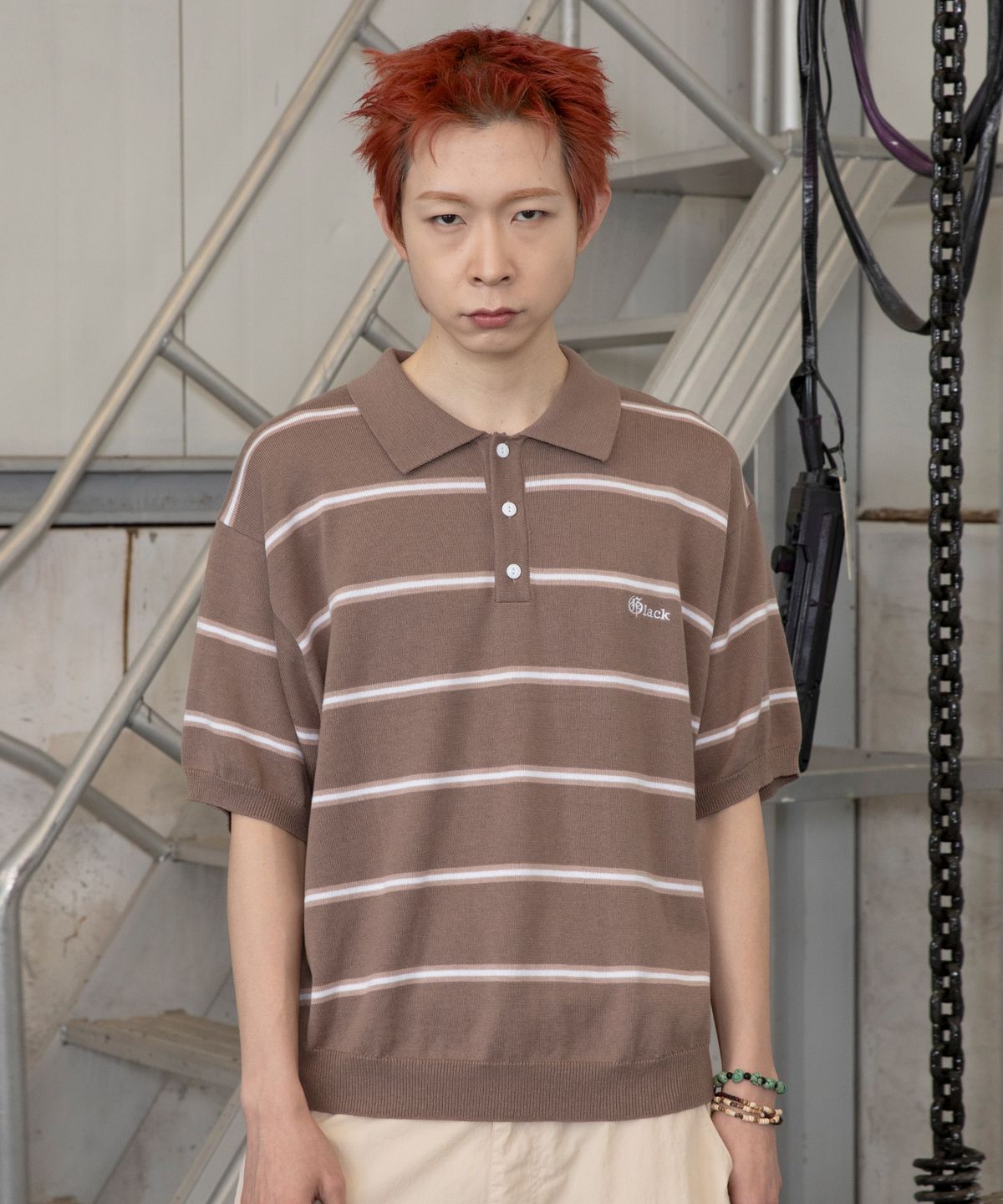글랙(GLACK) GNT016 몹스터 스트라이프 카라 니트 (KHAKI BEIGE)