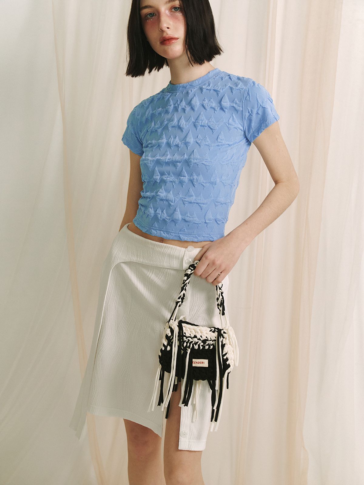 민더리(MEENDERI) WAVE JACQUARD T-SHIRT - SKY BLUE