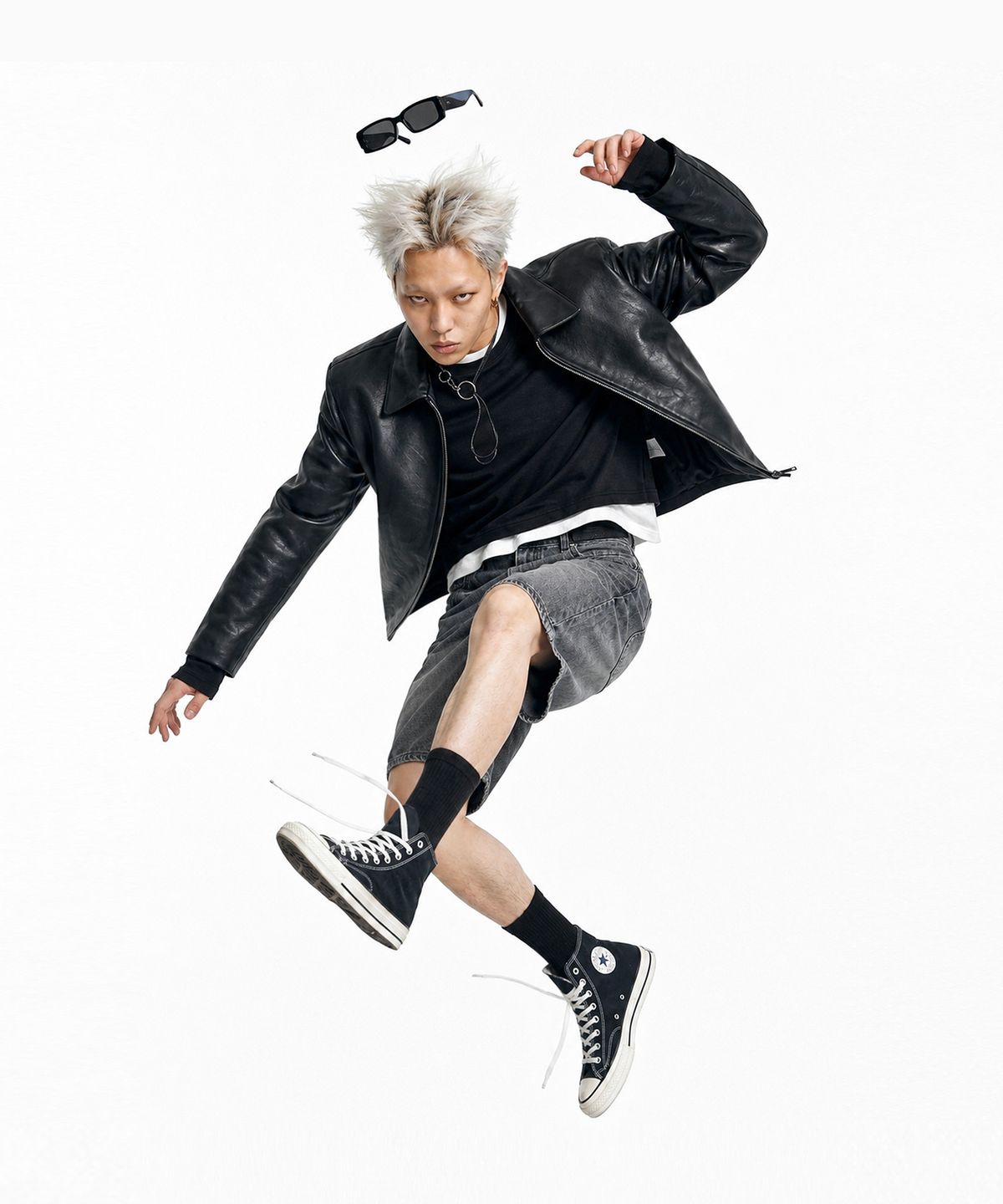 씨웨어 바이 더 지니어스(C WEAR BY THE GENIUS) 맨즈 크롭 롱 슬리브 티셔츠 블랙