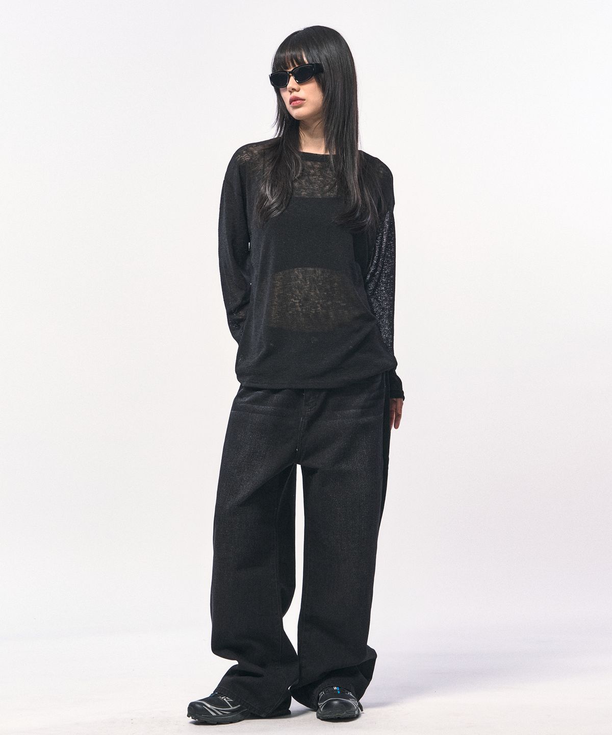 씨웨어 바이 더 지니어스(C WEAR BY THE GENIUS) 시스루 롱 슬리브 티셔츠 블랙