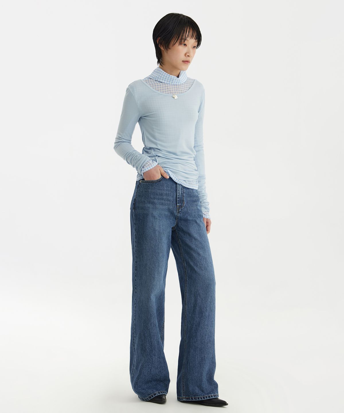 유스(YOUTH) Wide Denim Pants (W) - Medium Blue