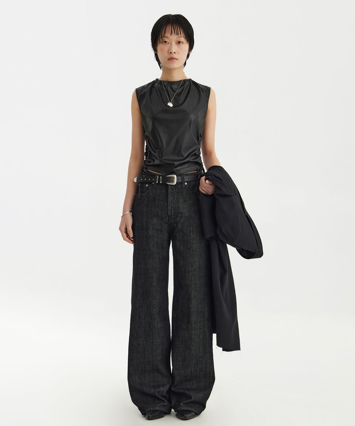 유스(YOUTH) Wide Denim Pants (W) - Washed Black