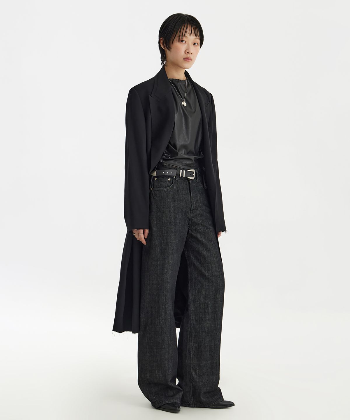 유스(YOUTH) Wide Denim Pants (W) - Washed Black