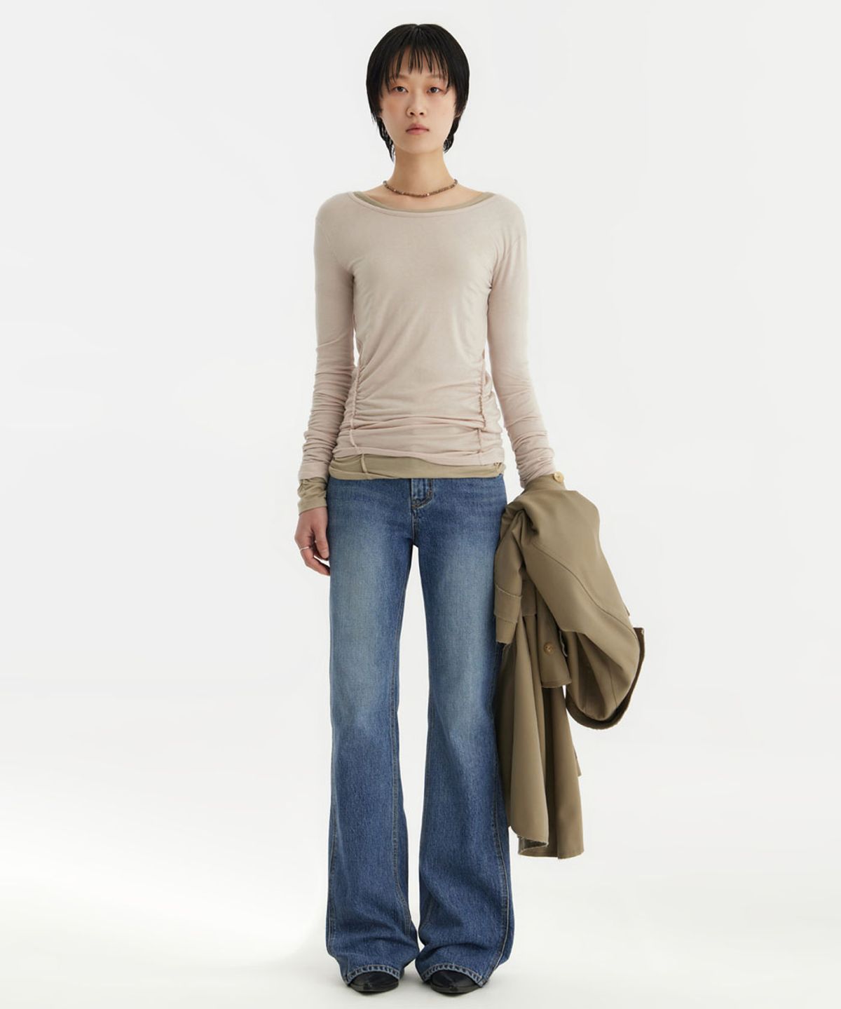 유스(YOUTH) Structured Flared Denim Pants - Medium Blue