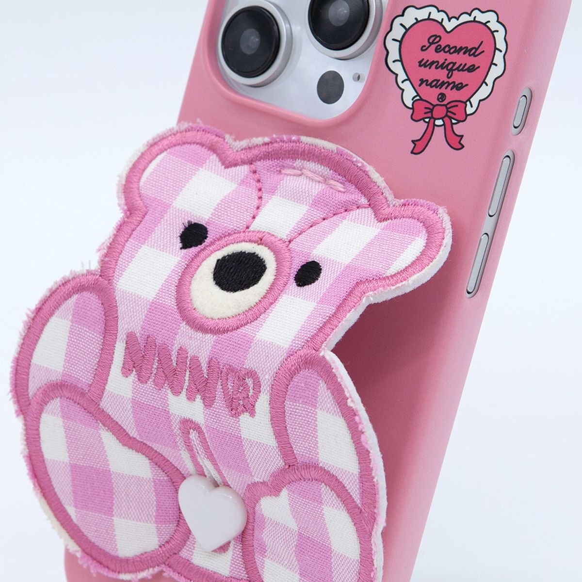 세컨드유니크네임(SECOND UNIQUE NAME) SUN CASE PATCH CHECK BEAR PINK