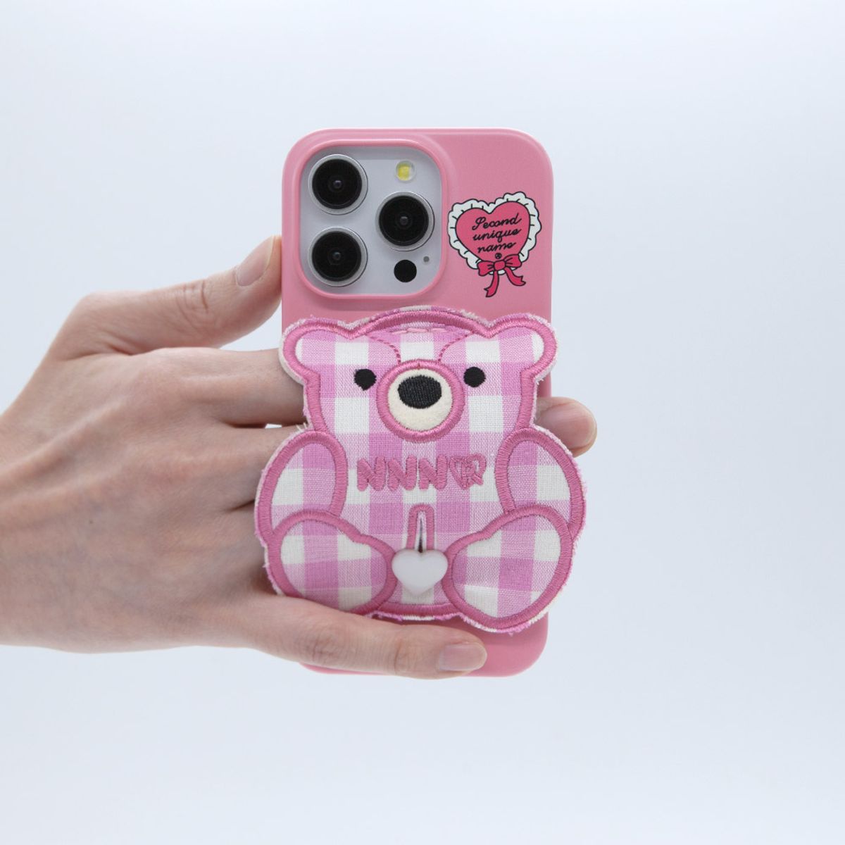 세컨드유니크네임(SECOND UNIQUE NAME) SUN CASE PATCH CHECK BEAR PINK