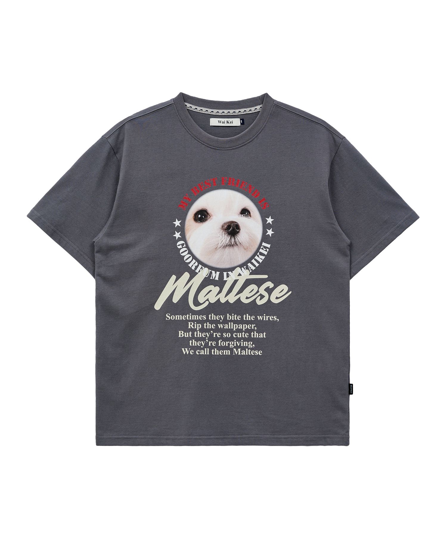 MUSINSA | WAI KEI Maltese ZOOM IN Short Sleeve T-shirt Charcoal