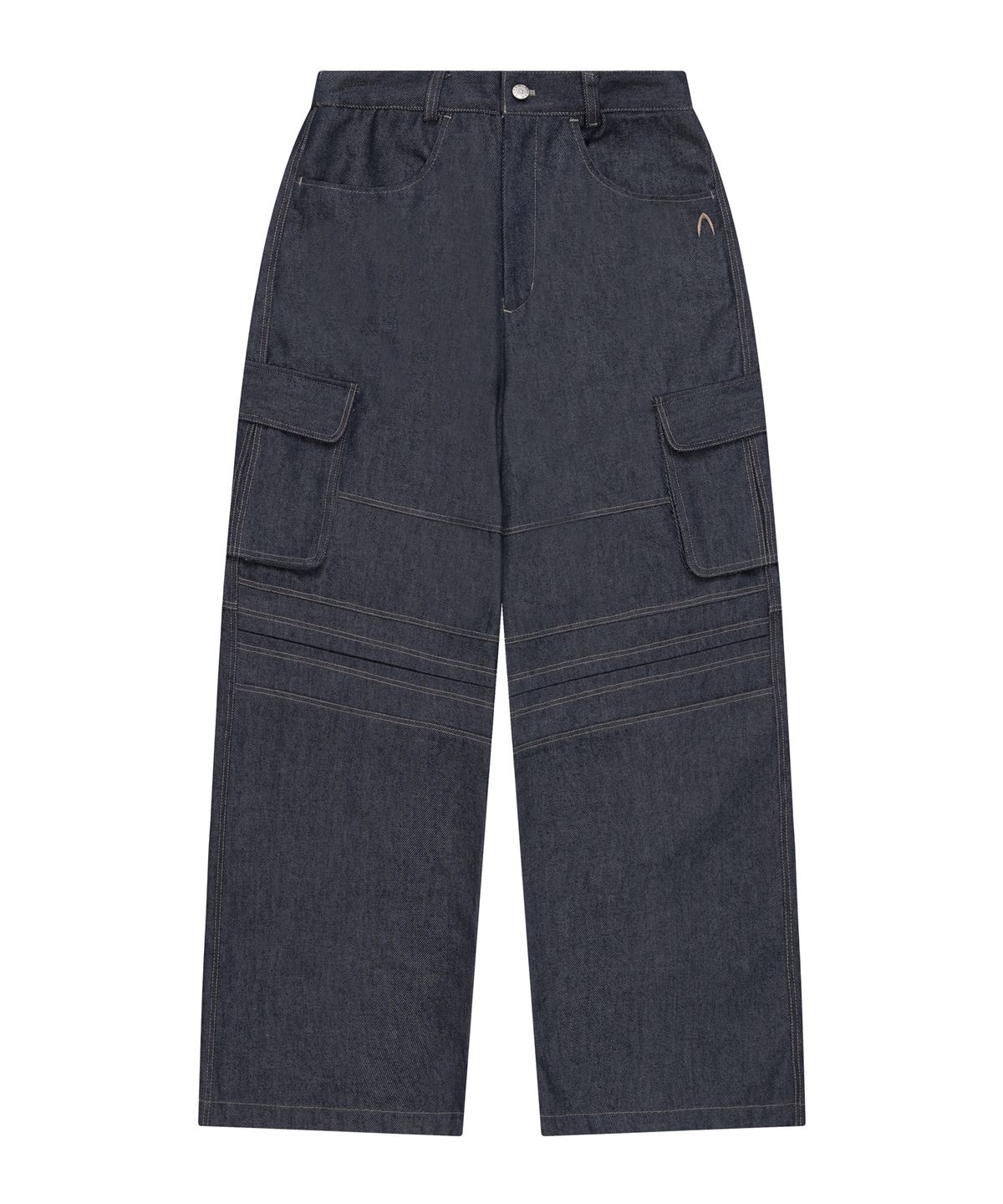 아캄(AAKAM) Stitched Denim Wide Cargo Pants (Blue)