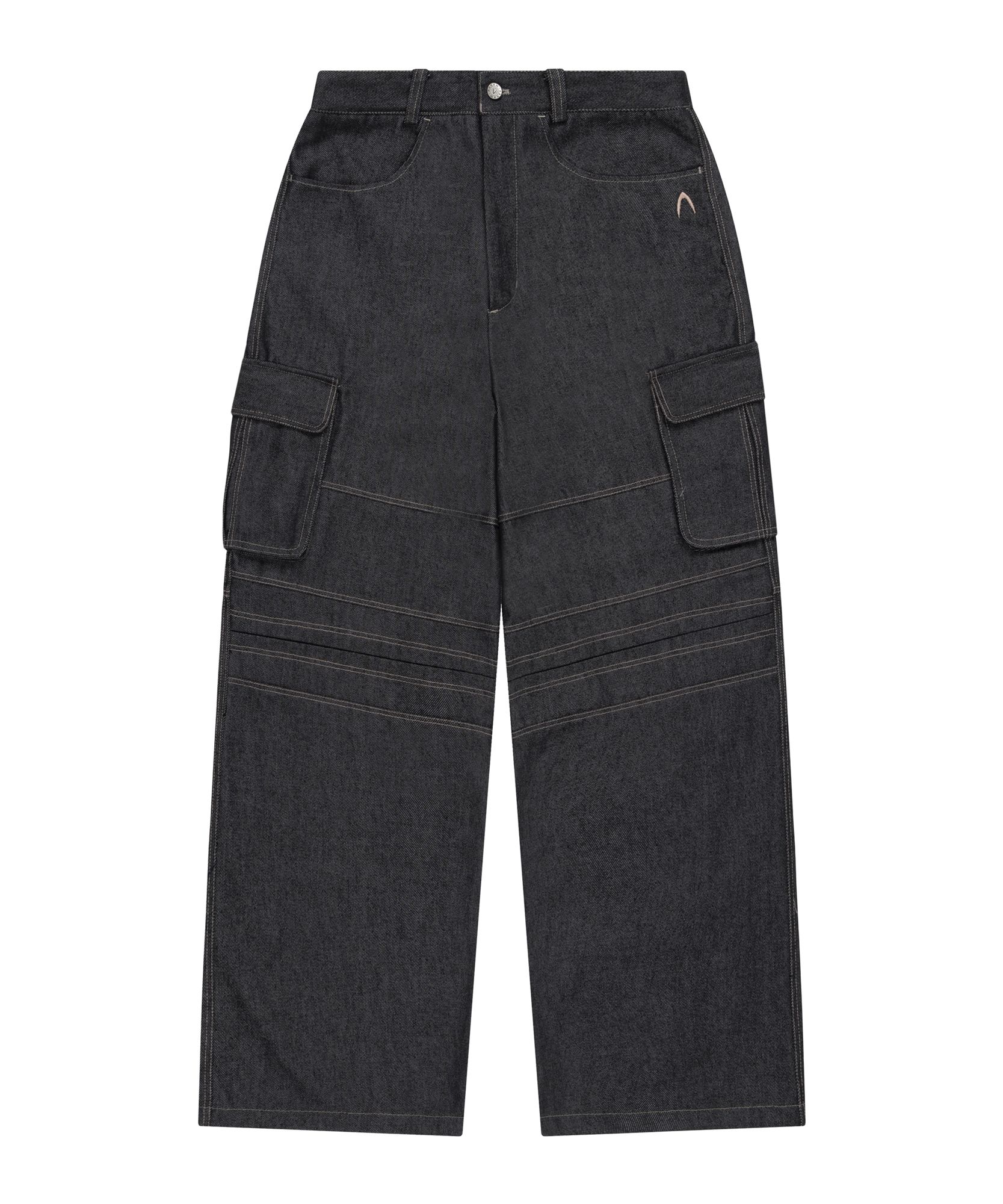 MUSINSA | AAKAM Stitched Denim Wide Cargo Pants (Black)