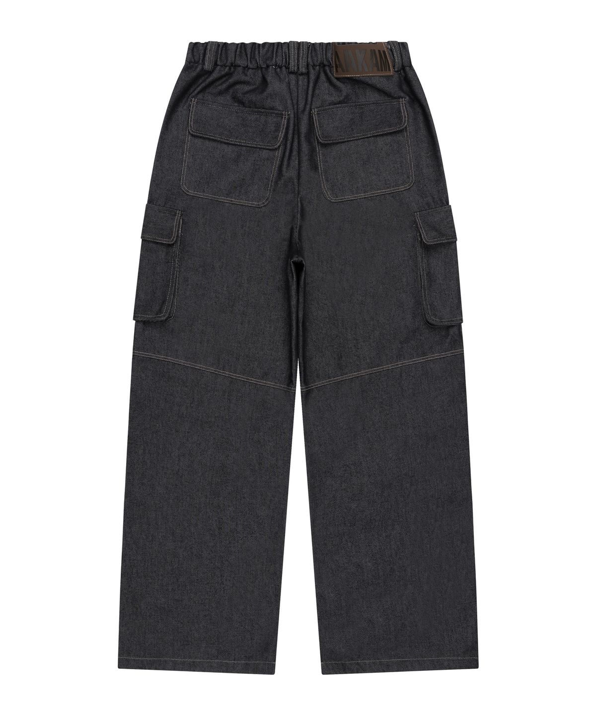 아캄(AAKAM) Stitched Denim Wide Cargo Pants (Black)