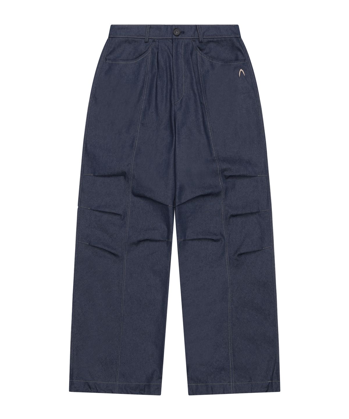 아캄(AAKAM) 98 Printed Knee Pin-tuck Denim Pants (Blue)