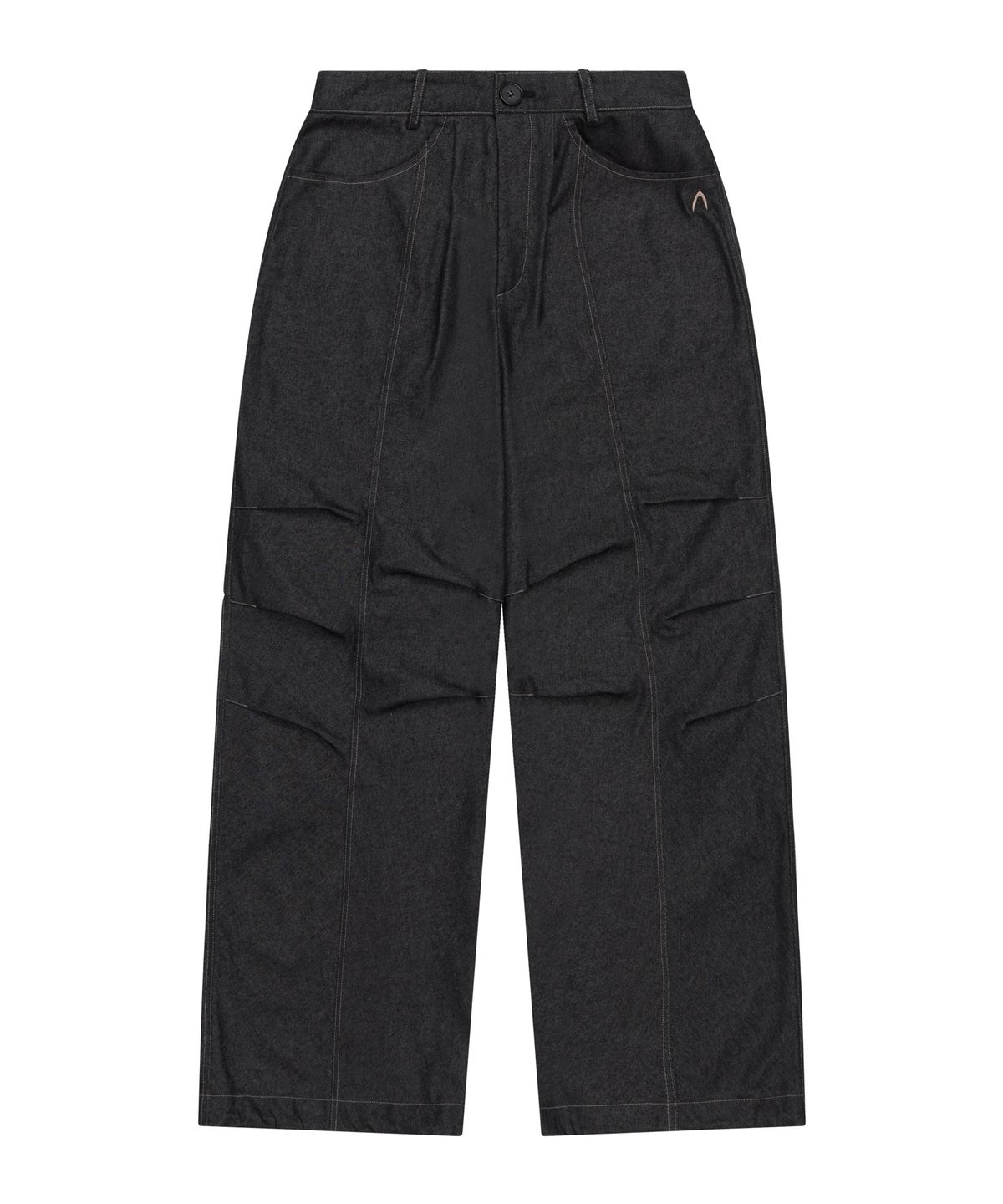 아캄(AAKAM) 98 Printed Knee Pin-tuck Denim Pants (Black)