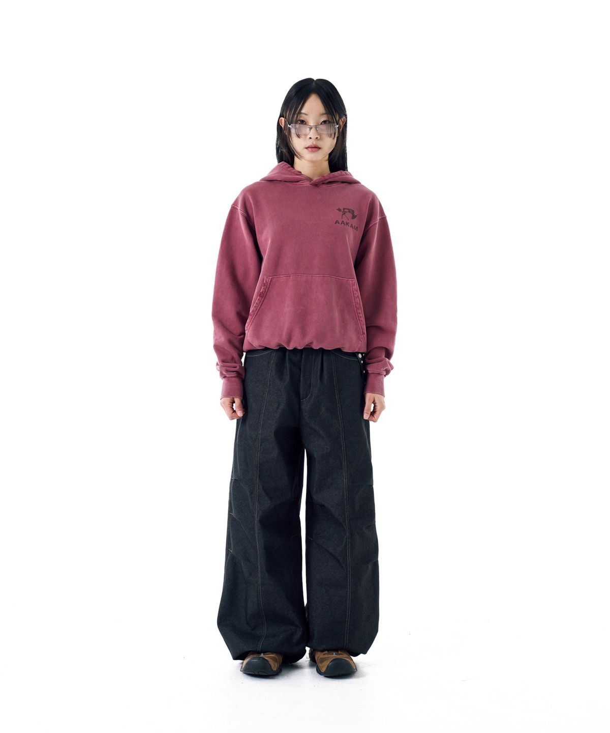 아캄(AAKAM) 98 Printed Knee Pin-tuck Denim Pants (Black)