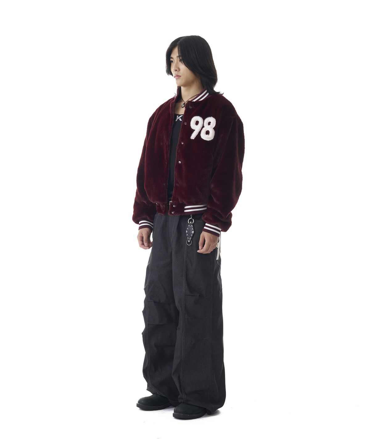 아캄(AAKAM) 98 Printed Knee Pin-tuck Denim Pants (Black)