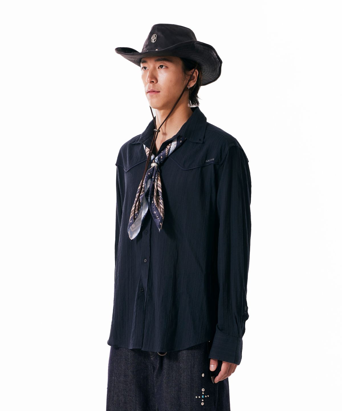 아캄(AAKAM) Western Cotton Shirts (Navy)