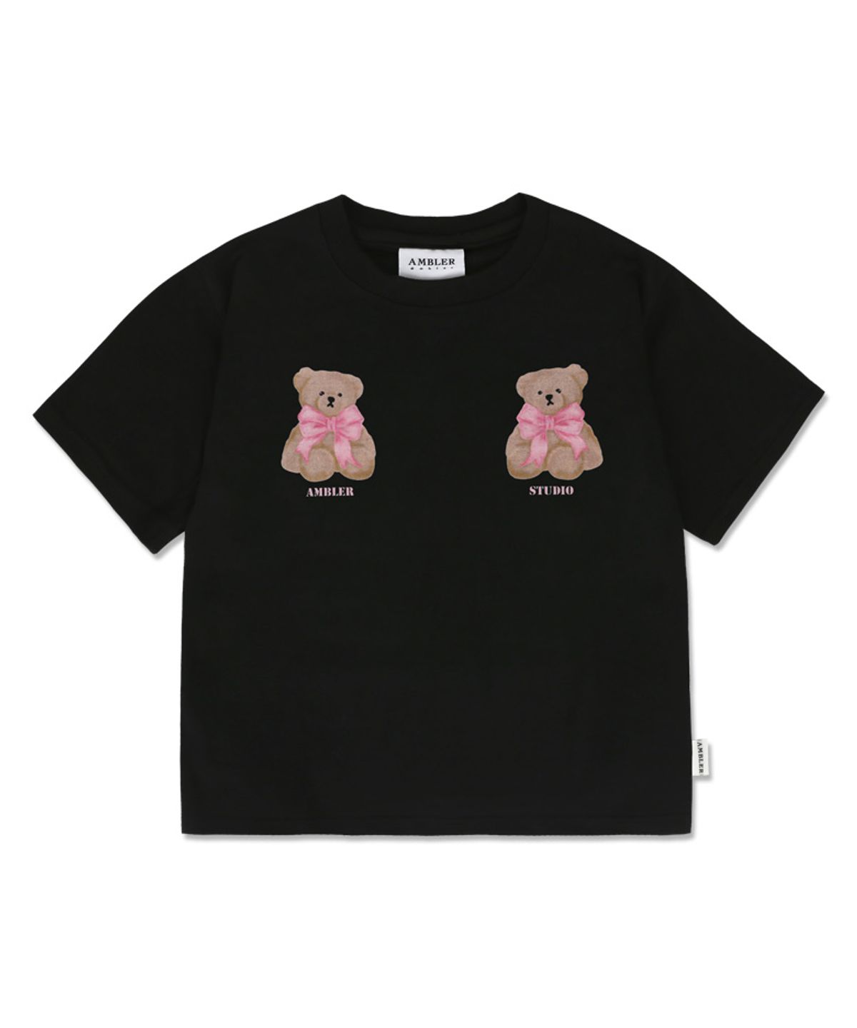 엠블러(AMBLER) Ribbon bear 크롭 반팔 티셔츠 ACR501 (블랙)