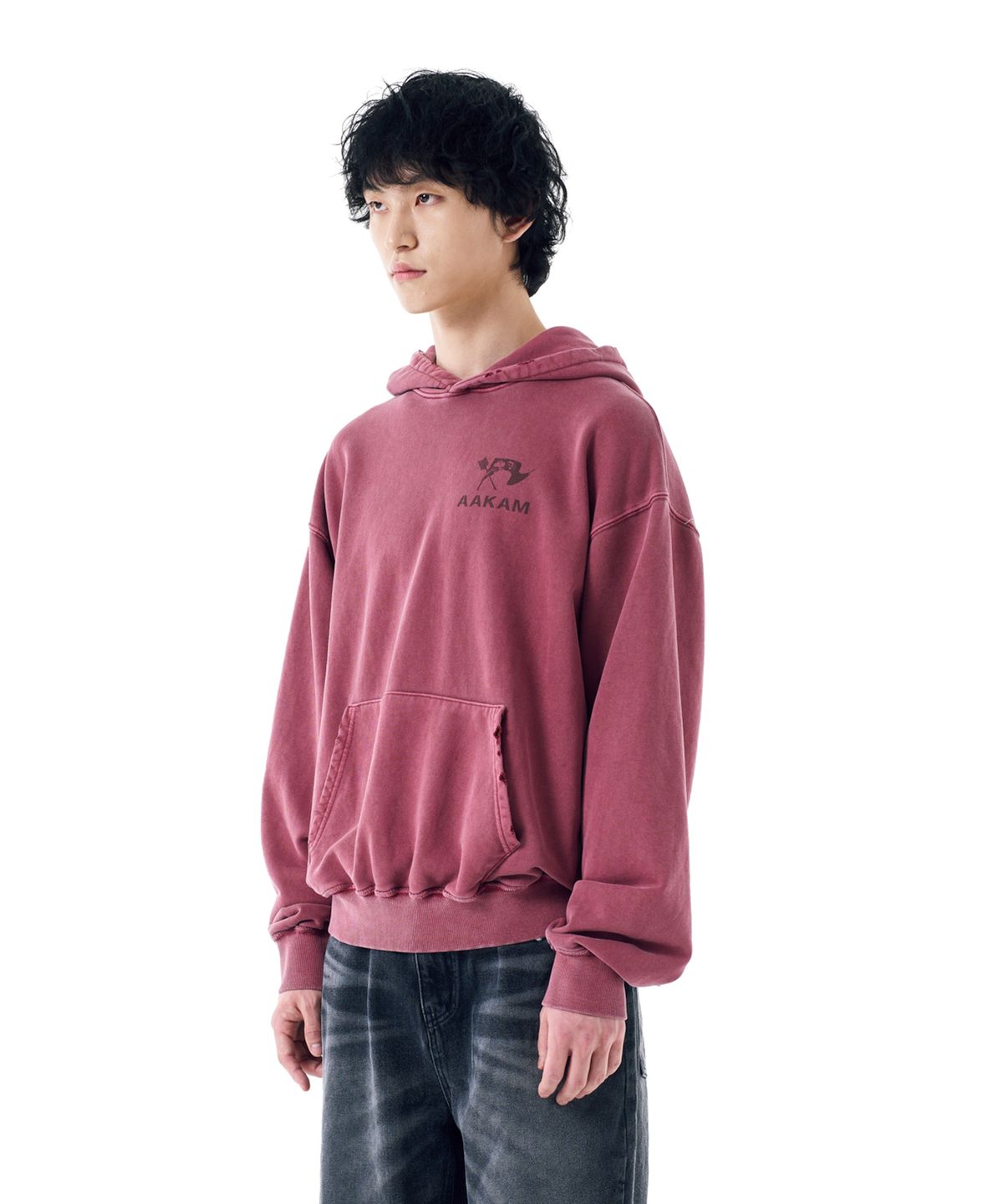아캄(AAKAM) Distressed Flag Printed Hoodie (Red)