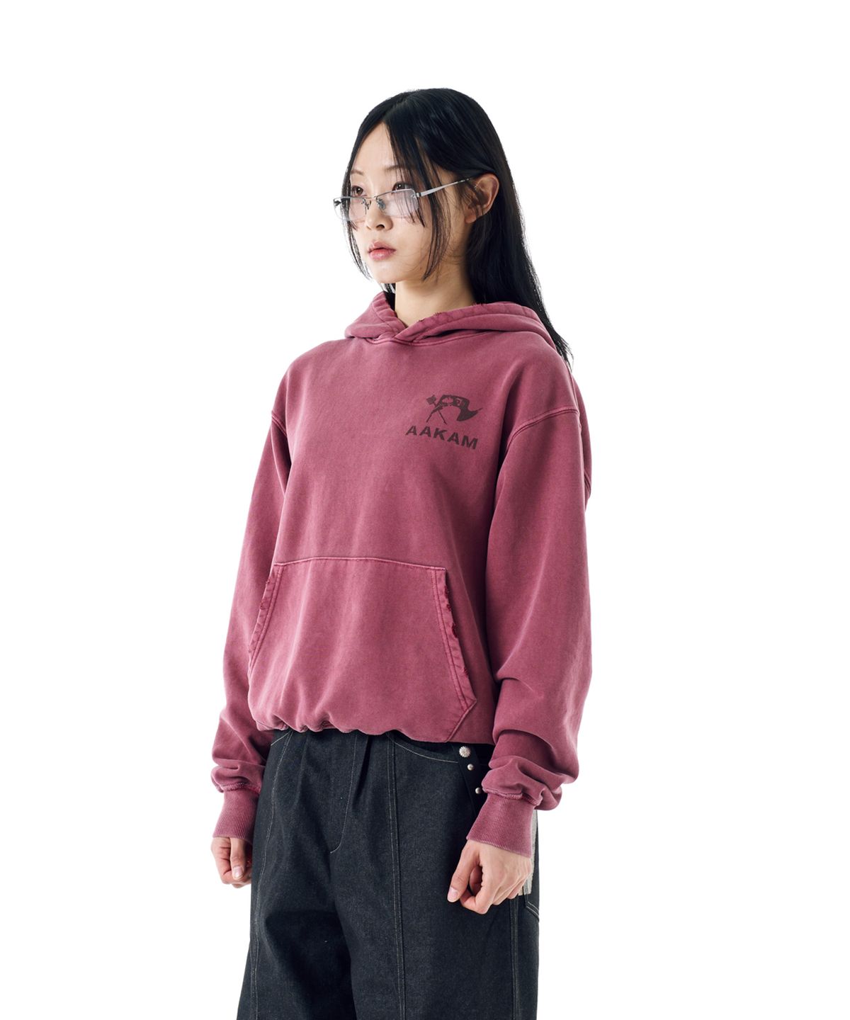 아캄(AAKAM) Distressed Flag Printed Hoodie (Red)