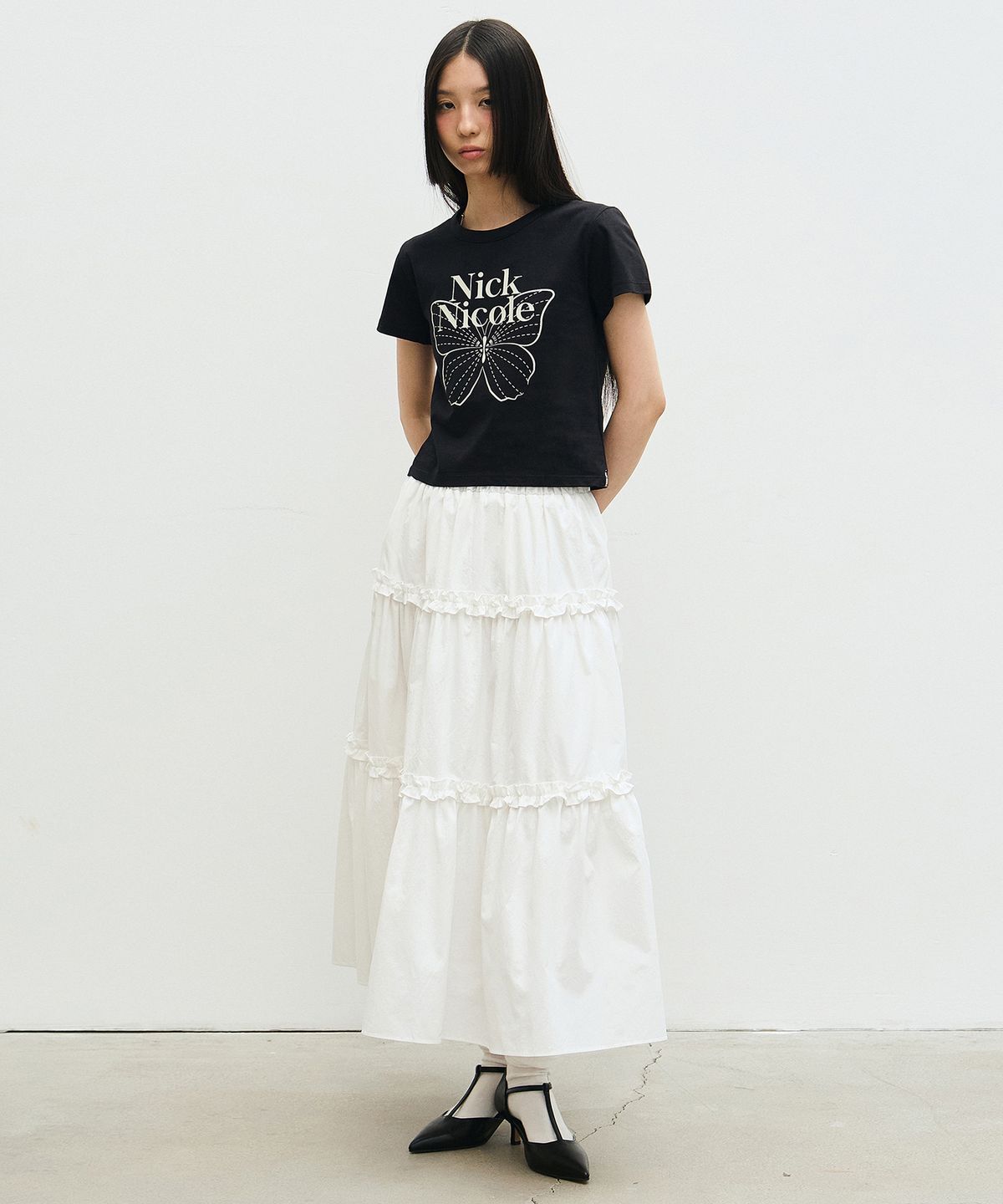 닉앤니콜(NICK&NICOLE) FRILL TIERED LONG SKIRT_IVORY