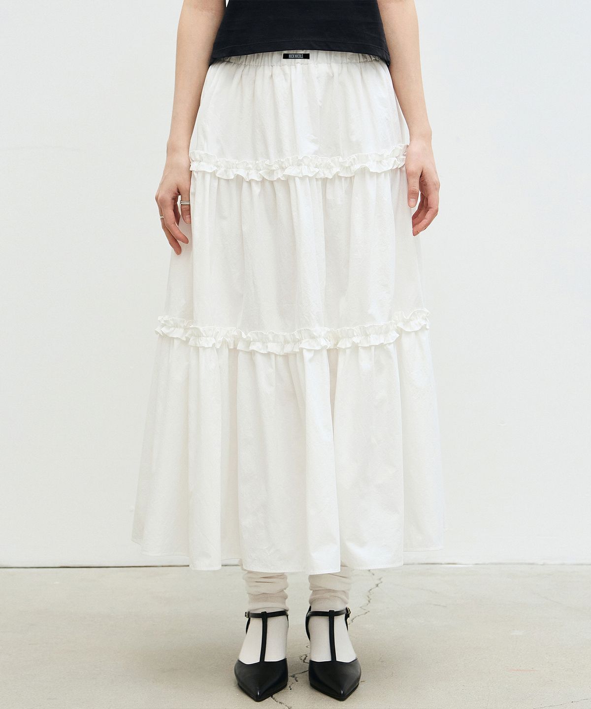 닉앤니콜(NICK&NICOLE) FRILL TIERED LONG SKIRT_IVORY